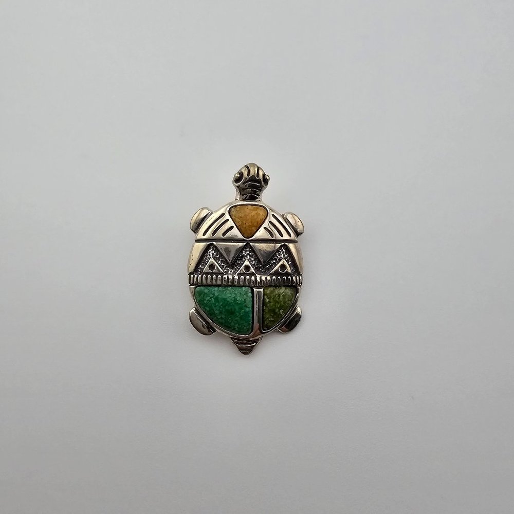 Carolyn Pollack Sterling Silver Multi-Gemstone Turtle Pendant / Brooch Necklace